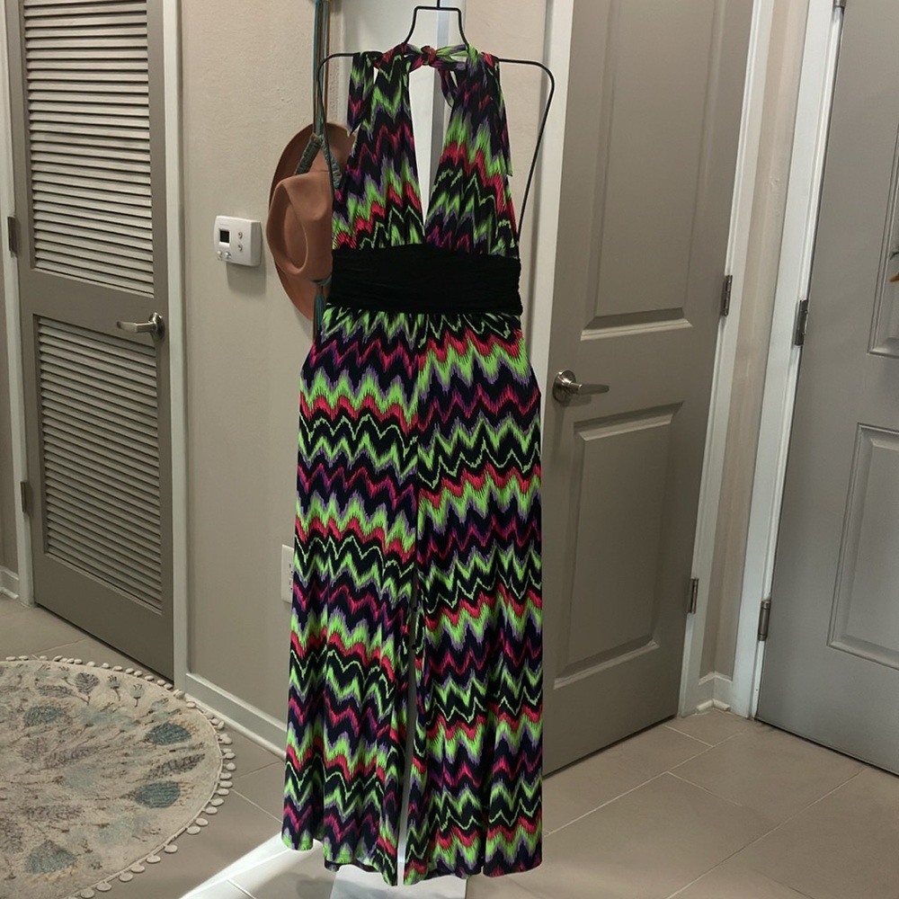 Bright geometric print halter jumpsuit size S/M